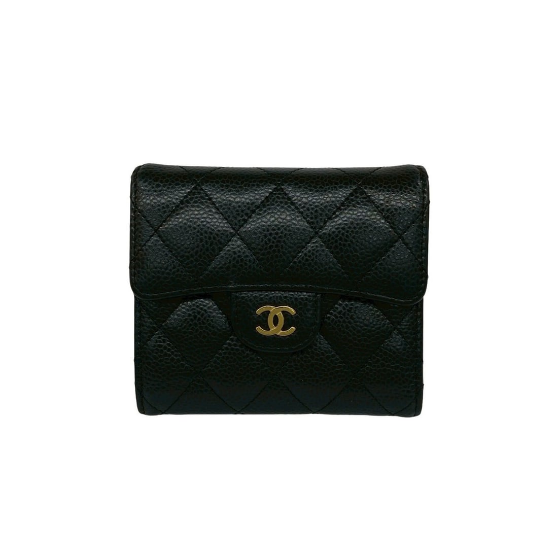 CHANEL Small Flap Wallet, Coco Mark, Caviar Leather, Tri-fold Black, 24297: --- Catalog ---Category: SizeSize (HxWxD): 10cm x 11.5cm x 2.5cm / 3.93'' x 4.52'' x 0.98''Category: DesignType: Wallet (tri-fold)Color: BlackGender: WomenMaterial: Grained Calfskin Category: GeneralB