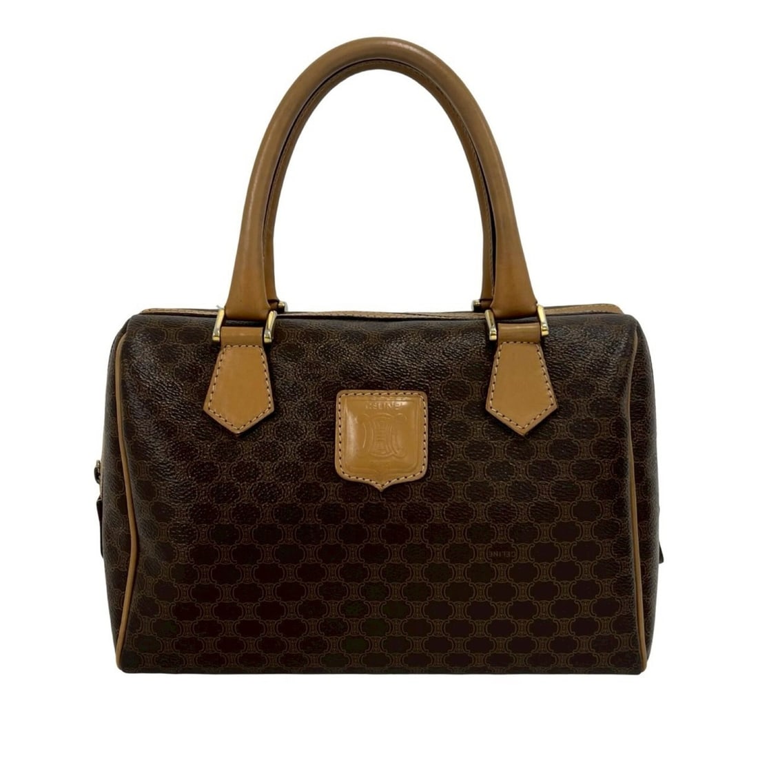 CELINE Vintage Macadam Blazon Triomphe Pattern Leather Handbag Mini Boston Bag Brown 16943: --- Catalog ---Category: SizeSize (HxWxD): 16.5cm x 25cm x 13cm / 6.49'' x 9.84'' x 5.11''Category: DesignType: Boston bag, HandbagColor: BrownGender: WomenMaterial: Leather , PVC Category: GeneralBra