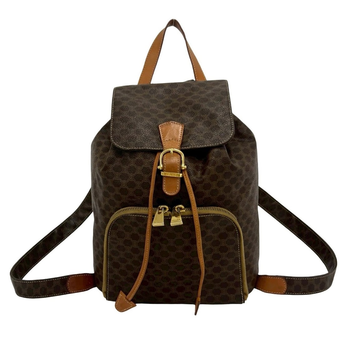 CELINE Vintage Macadam Blazon Pattern Leather Backpack/Daypack, Brown, 24743: --- Catalog ---Category: SizeSize (HxWxD): 31.5cm x 24.5cm x 15cm / 12.4'' x 9.64'' x 5.9''Category: DesignType: BackpackColor: BrownGender: WomenMaterial: PVC , Leather Category: GeneralBrand: Celine