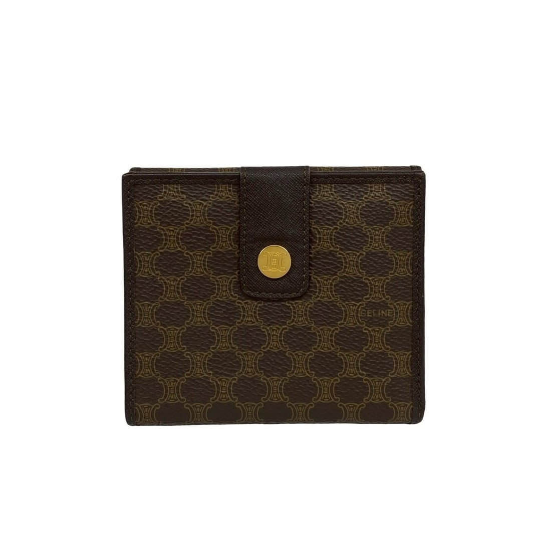 CELINE Macadam Blazon Triomphe Logo Leather Bi-fold Wallet Mini Business Card Holder/Card Case Brown (1 of 10)