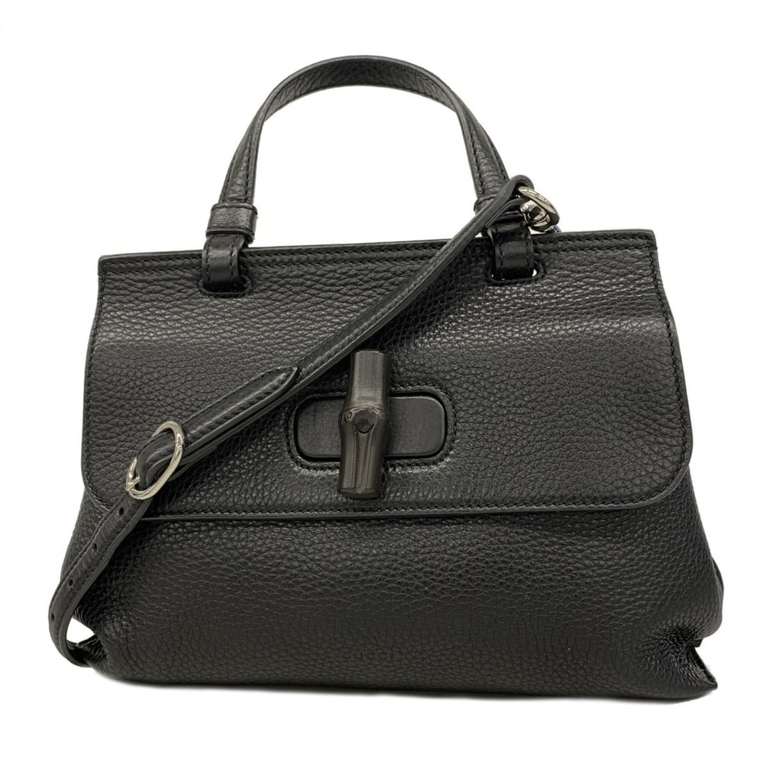 Gucci Bamboo Handbag 370831 Leather Black 2-way Bag for Women (1 of 14)
