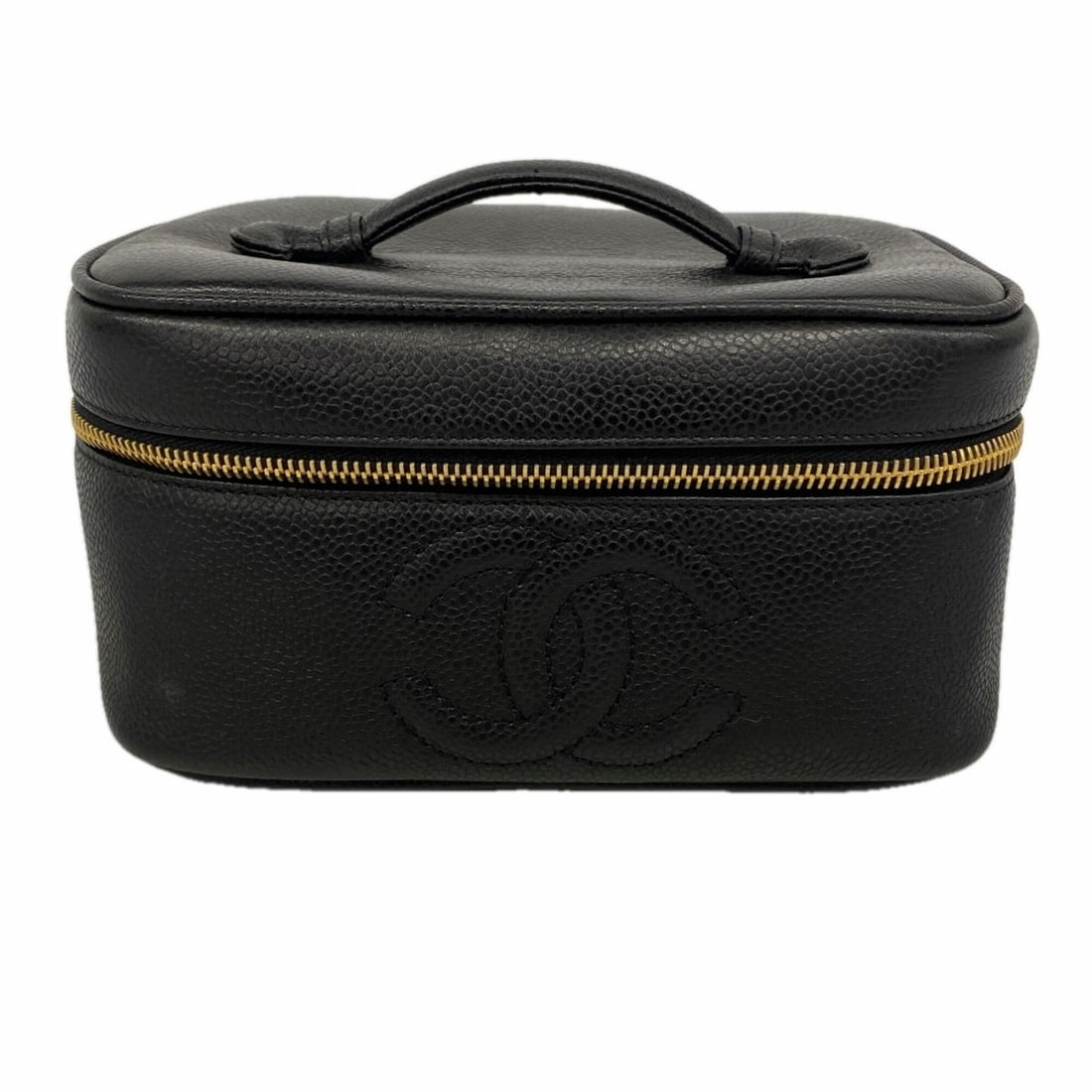 Chanel handbag/vanity bag, caviar leather, black, women's.: --- Catalog ---Category: SizeSize (HxWxD): 10cm x 19cm x 13.5cm / 3.93'' x 7.48'' x 5.31''Category: DesignType: Vanity bagColor: BlackGender: WomenMaterial: Grained Calfskin Hardware Color: GoldCatego