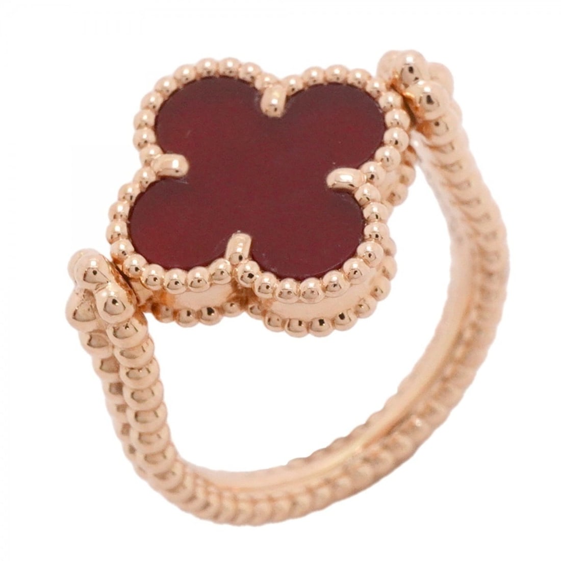 Van Cleef & Arpels Alhambra Reversible Guilloché Ring, 1PD, 18K Pink Gold, Diamond, Carnelian Red,: --- Catalog ---Category: SizeUS Size: 7Brand Size: 54Category: DesignType: Band ringColor: Red colorStone: Carnelian, DiamondGender: WomenMaterial: Pink gold (18K)Category: GeneralBrand: Van Cleef & A