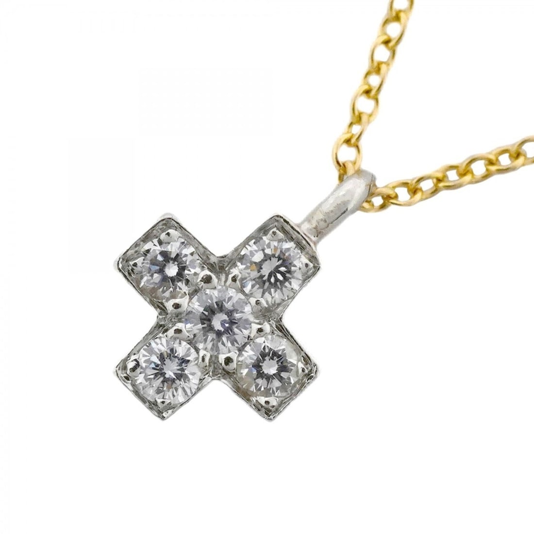 Tiffany & Co. Crucy Form Necklace, 5PD (5 Diamonds), 18K Yellow Gold (Pt950) Platinum, Ladies': --- Catalog ---Category: SizePendant Size: 9.6mm x 6.7mm / 0.37'' x 0.26''Neck Circumference: 44.5 cm / 17.51''Category: DesignStone: DiamondGender: WomenMaterial: Platinum 950, Yellow gold (18K)Neckl
