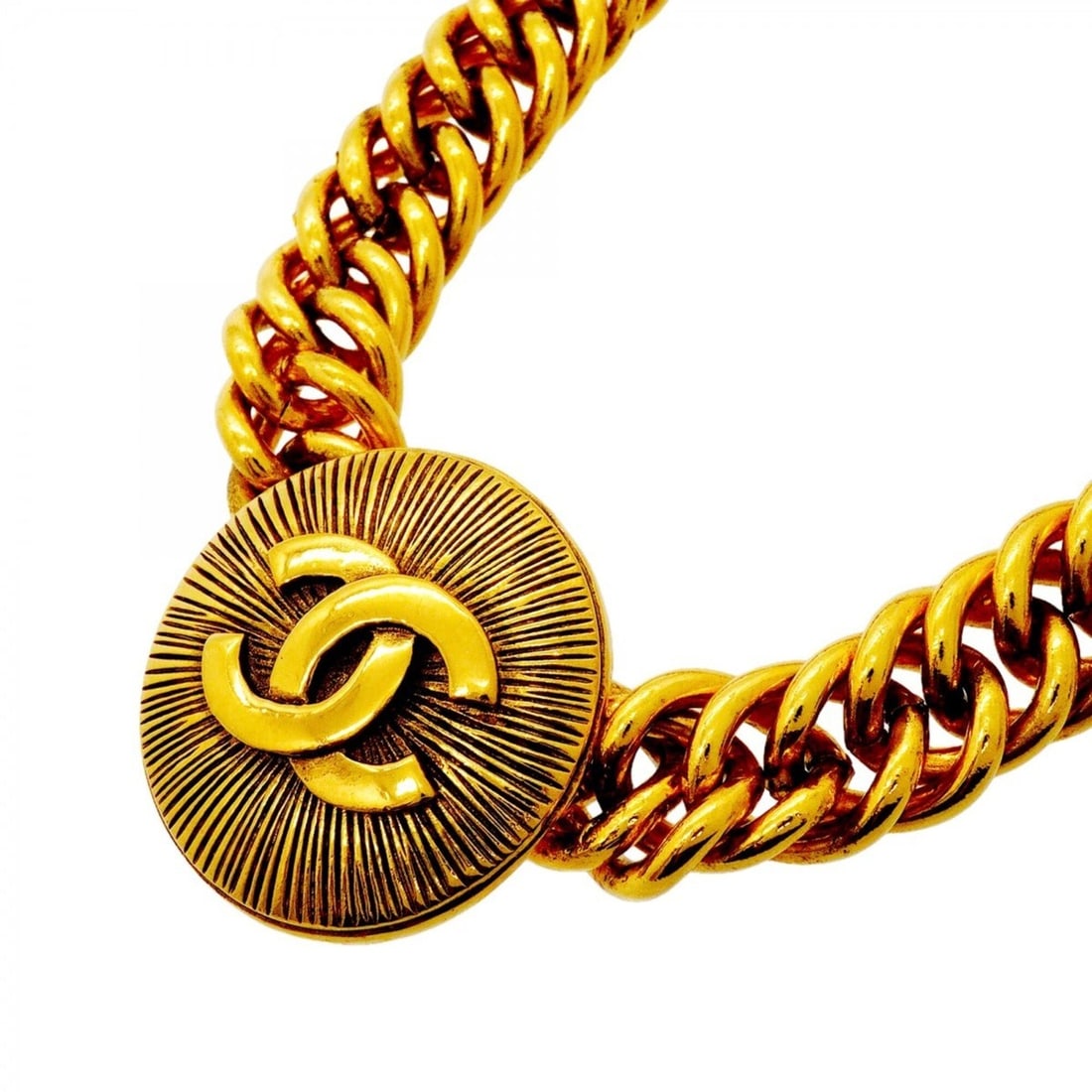 Chanel choker, Coco Mark circle, GP plated, gold, women's.: --- Catalog ---Category: SizePendant Size: 32.1mm x 31.7mm / 1.26'' x 1.24''Category: DesignColor: GoldGender: WomenMaterial: Gold platingNecklace Type: ChokerCategory: GeneralBrand: Chanel--- Item Li