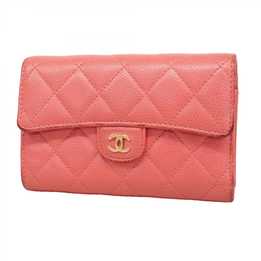 Chanel Tri-fold Wallet, Matelassé Caviar Leather, Pink, Women's: --- Catalog ---Category: SizeSize (HxWxD): 10cm x 15cm x 3cm / 3.93'' x 5.9'' x 1.18''Category: DesignType: Wallet (tri-fold)Color: PinkGender: WomenMaterial: Grained Calfskin Category: GeneralBrand: 