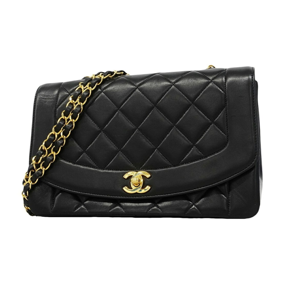 Chanel Diana Chain Shoulder Bag, Lambskin, Black, Women's: --- Catalog ---Category: SizeSize (HxWxD): 16cm x 24.5cm x 7.5cm / 6.29'' x 9.64'' x 2.95''Category: DesignType: Shoulder bagColor: BlackGender: WomenMaterial: Leather Hardware Color: GoldLeather/Fur 