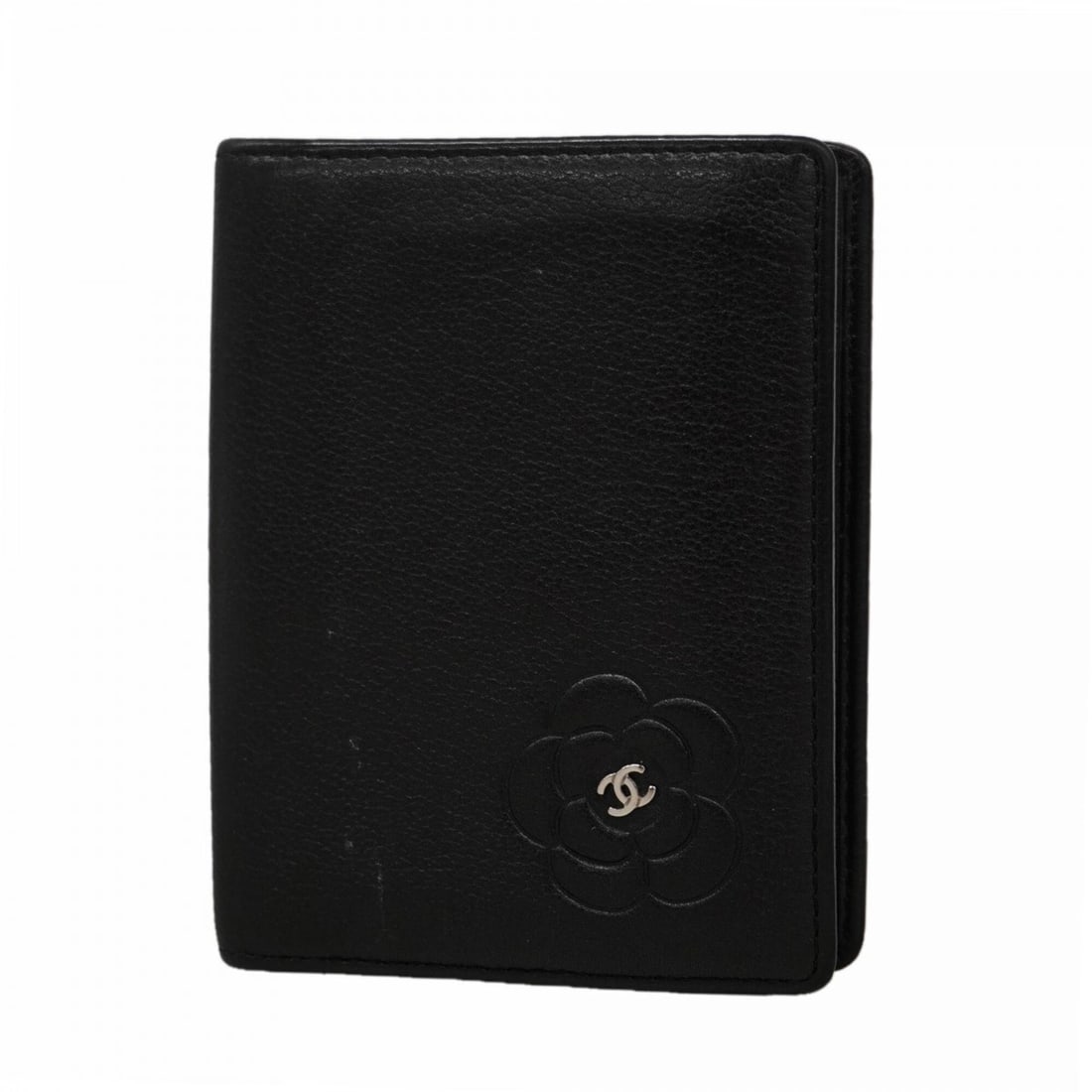 Chanel business card holder/card case, Camellia design, lambskin, black, women's.: --- Catalog ---Category: DesignType: Card caseColor: BlackGender: WomenMaterial: Leather Leather/Fur Type: LambskinCategory: GeneralBrand: ChanelCategory: Physical PropertiesSize (HxWxD): 10.5cm x 8cm