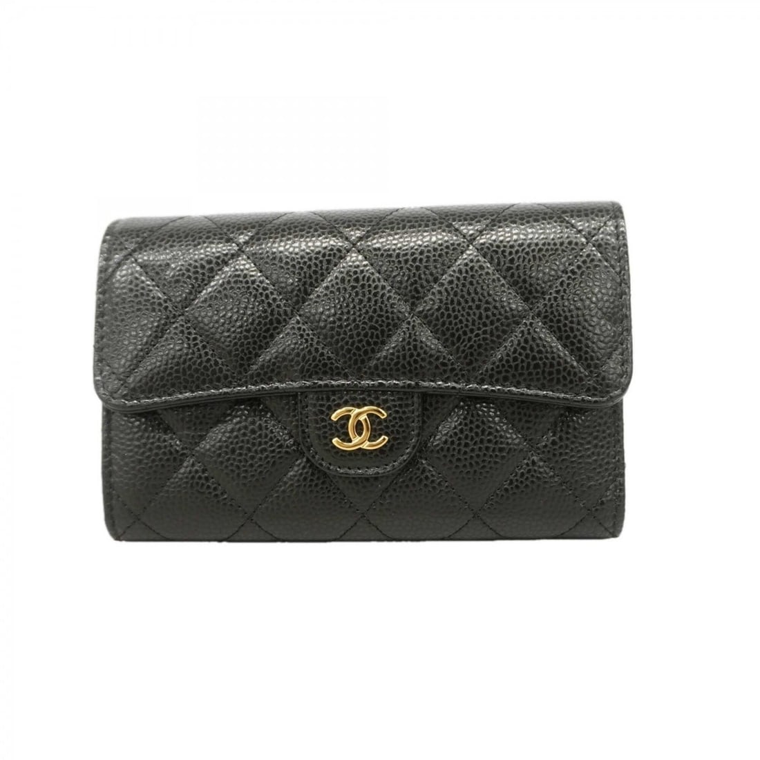 Chanel Tri-fold Wallet, Matelassé Caviar Leather, Black, Women's: --- Catalog ---Category: SizeSize (HxWxD): 10cm x 15cm x 3.5cm / 3.93'' x 5.9'' x 1.37''Category: DesignType: Wallet (tri-fold)Color: BlackGender: WomenMaterial: Grained Calfskin Category: GeneralBran