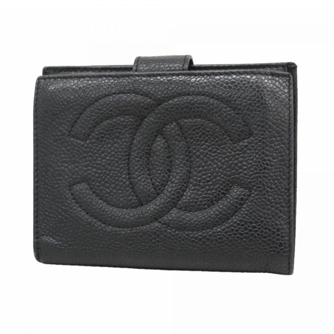 Chanel wallet, caviar leather, black, women's.: --- Catalog ---Category: SizeSize (HxWxD): 9cm x 12cm x 1.5cm / 3.54'' x 4.72'' x 0.59''Category: DesignType: Wallet (bi-fold)Color: BlackGender: WomenMaterial: Grained Calfskin Category: GeneralBrand