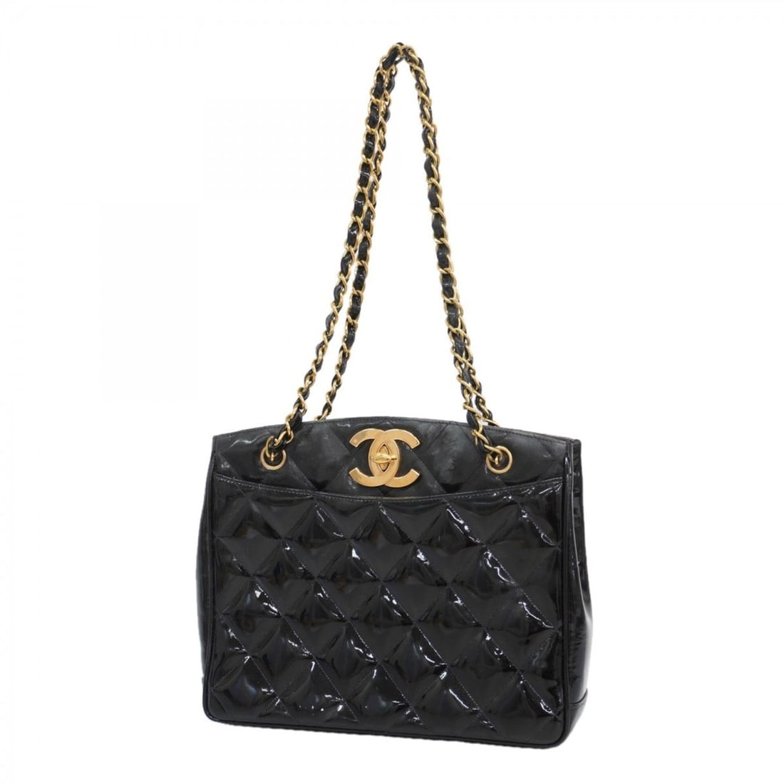 Chanel Matelassé Shoulder Bag, Large Coco Design, Patent Leather, Black, Women's: --- Catalog ---Category: SizeSize (HxWxD): 24cm x 28cm x 8cm / 9.44'' x 11.02'' x 3.14''Category: DesignType: Shoulder bagColor: BlackGender: WomenMaterial: Patent leather Hardware Color: GoldCategory