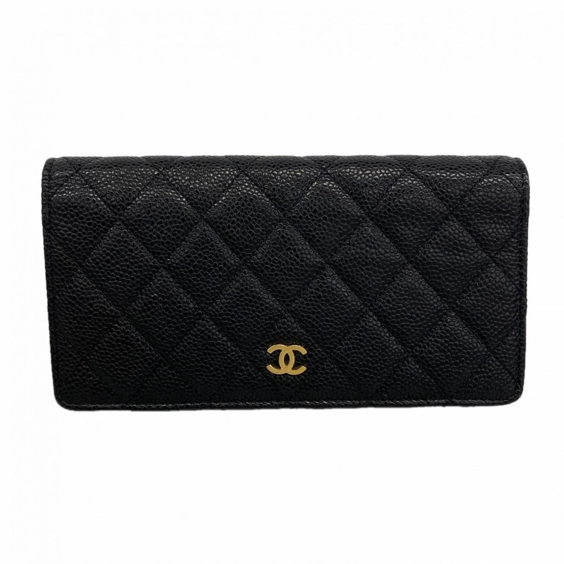 Chanel long wallet, Matelassé caviar leather, black, women's.: --- Catalog ---Category: SizeSize (HxWxD): 11cm x 18.5cm x 3cm / 4.33'' x 7.28'' x 1.18''Category: DesignType: Long wallet (bi-fold)Color: BlackGender: WomenMaterial: Grained Calfskin Category: Genera