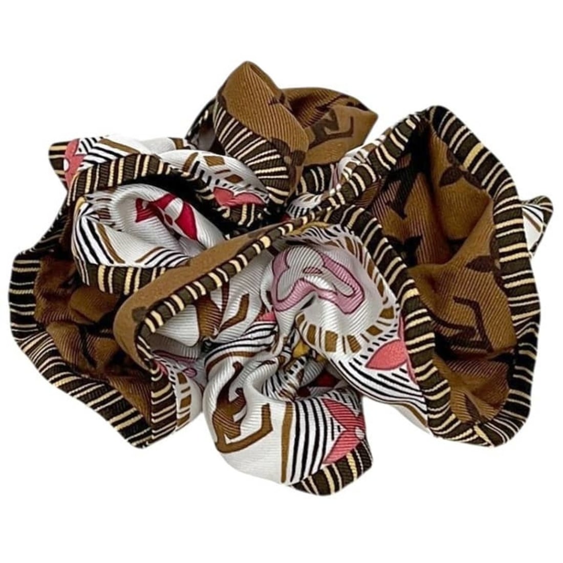 Louis Vuitton Chouchou Tiles Monogram Brown White M78265 Silk LOUIS VUITTON: --- Catalog ---Category: SizeSize (LxW): 10cm x 5.5cm / 3.93'' x 2.16''Category: DesignType: ScrunchieColor: Brown, WhiteGender: WomenMaterial: SilkCategory: GeneralLine: MonogramBrand: Louis Vuitton-