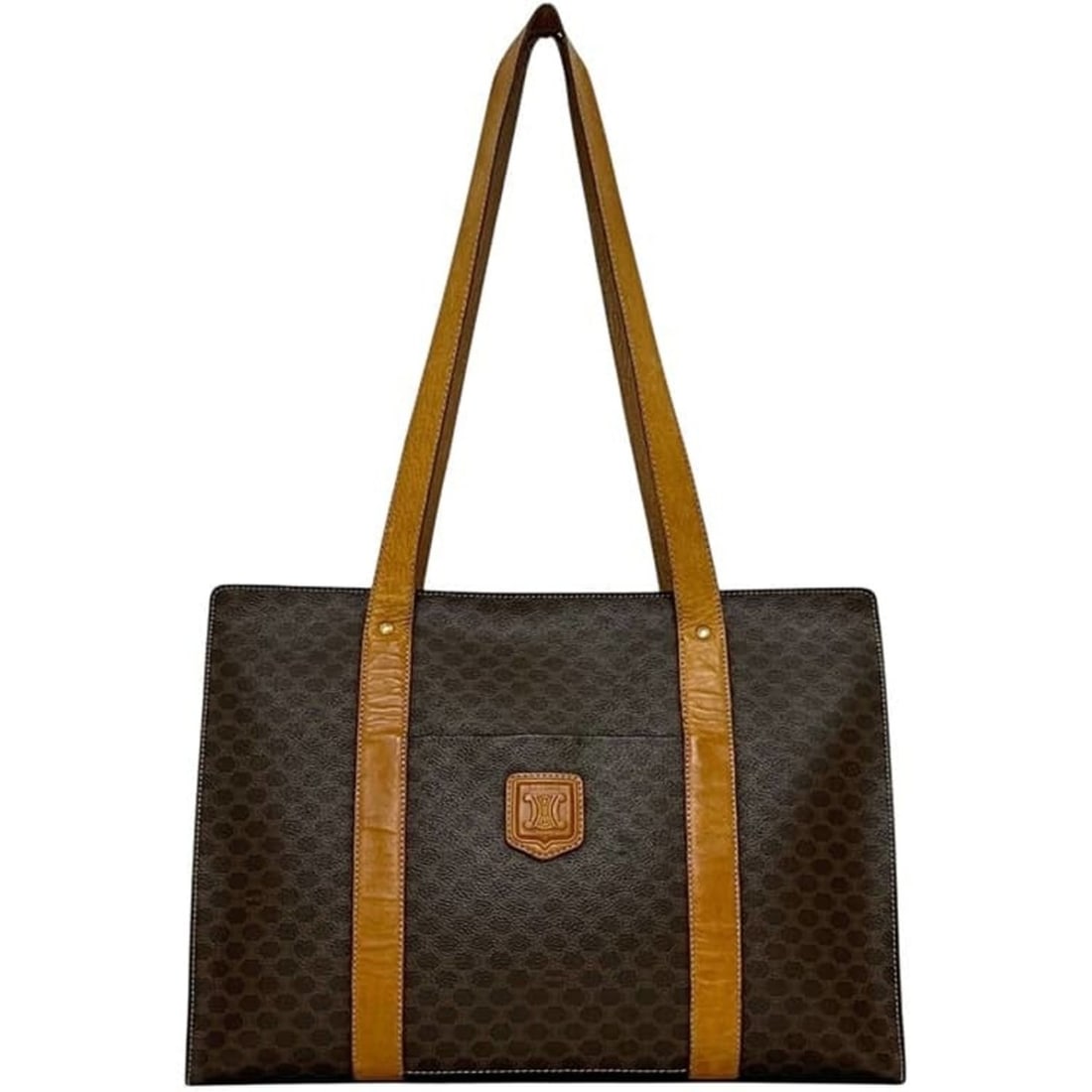 Celine tote bag, brown, Macadam PVC leather, M94, CELINE, A4 size.: --- Catalog ---Category: SizeSize (HxWxD): 28cm x 39cm x 13cm / 11.02'' x 15.35'' x 5.11''Handle Length: 72cm / 28.34''Category: DesignType: Tote bagColor: BrownGender: Women,MenMaterial: PVC , Leathe