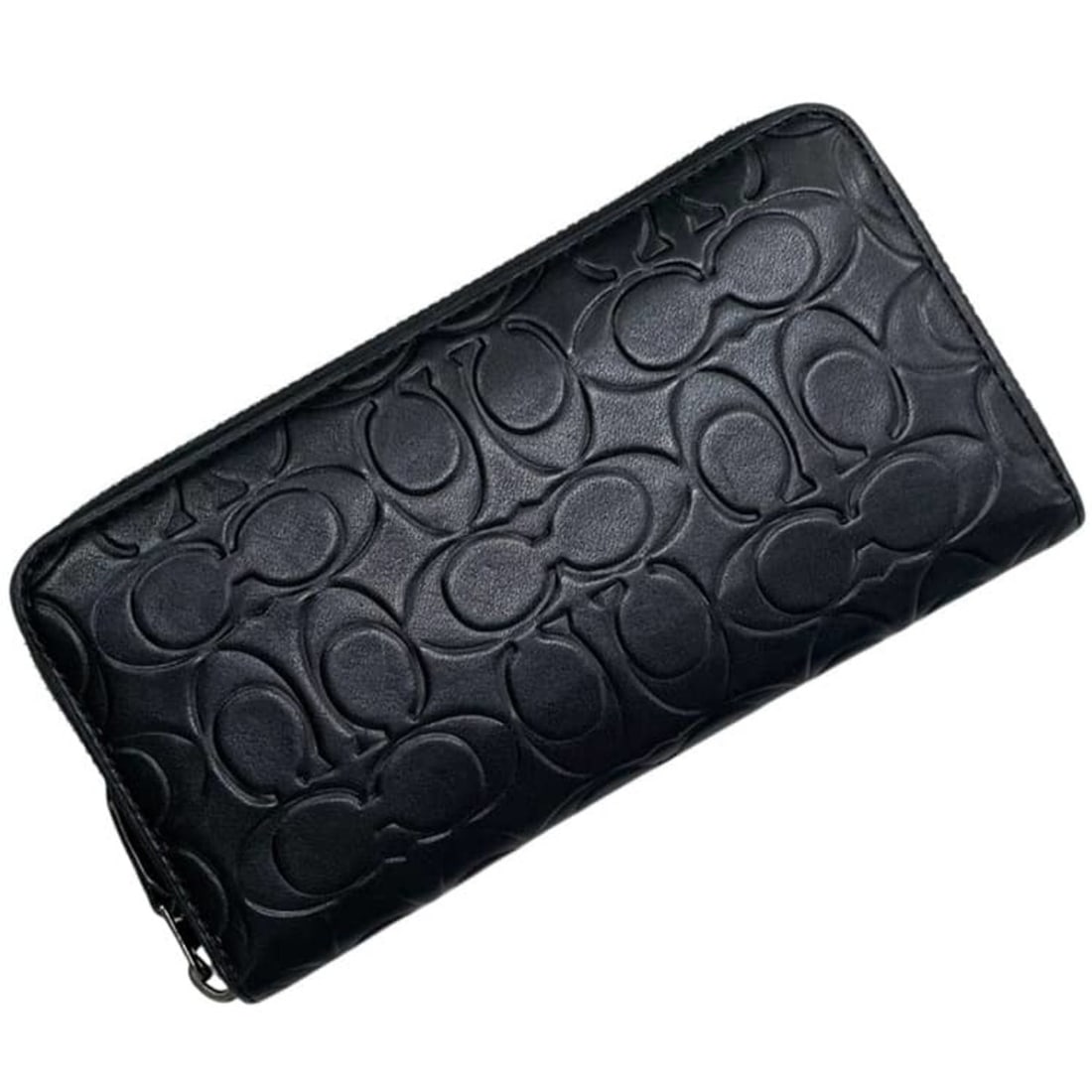 Coach Round Long Wallet, Black, Signature Pattern, CE551, Men's Leather COACH, Monotone (1 of 10)