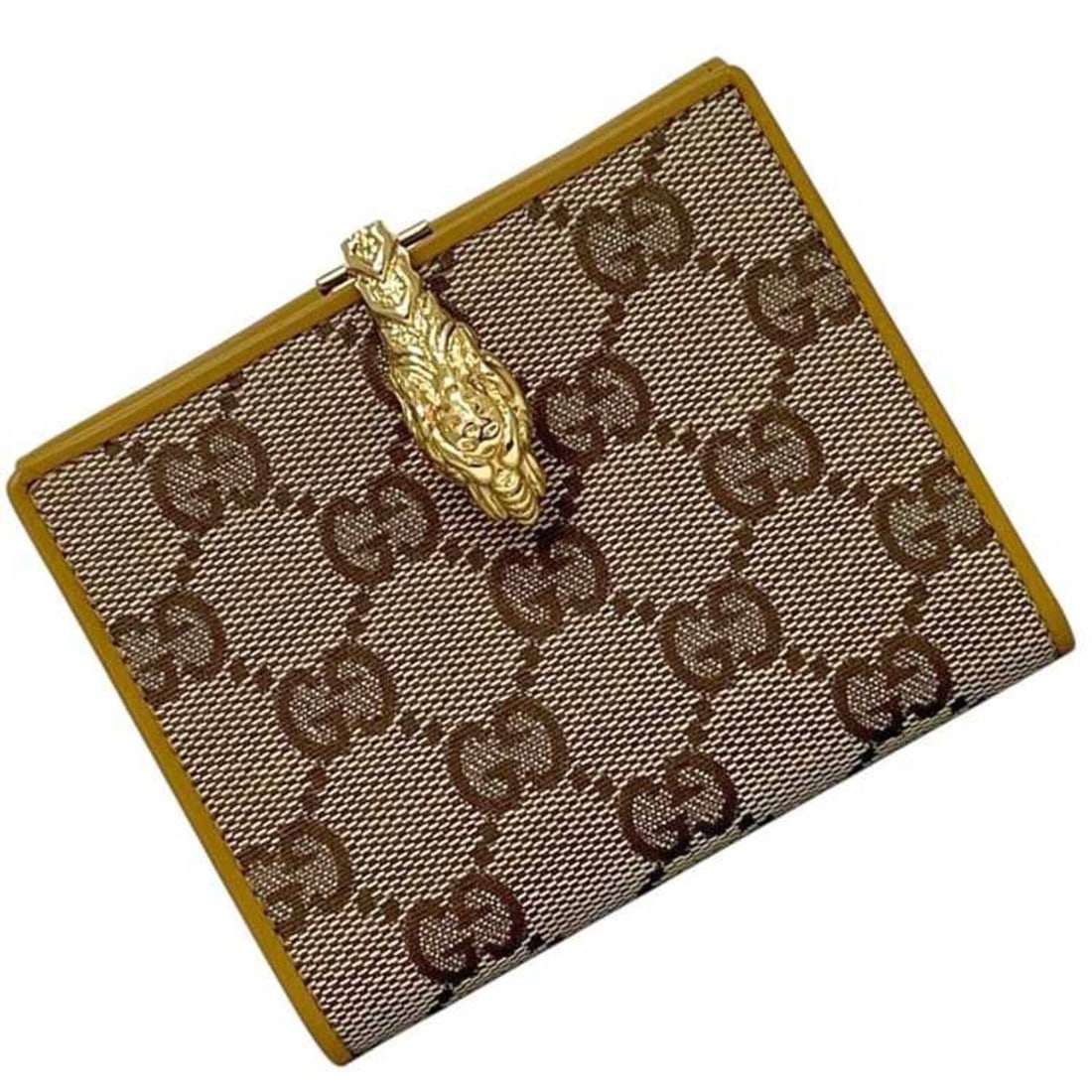 Gucci bi-fold wallet, beige and yellow, 035 0959 2192, canvas leather, GUCCI GG Tiger, compact.: --- Catalog ---Category: SizeSize (HxWxD): 9cm x 10.5cm x 3.5cm / 3.54'' x 4.13'' x 1.37''Category: DesignType: Wallet (bi-fold)Color: Beige, YellowGender: WomenMaterial: Canvas , Leather Category: Ge