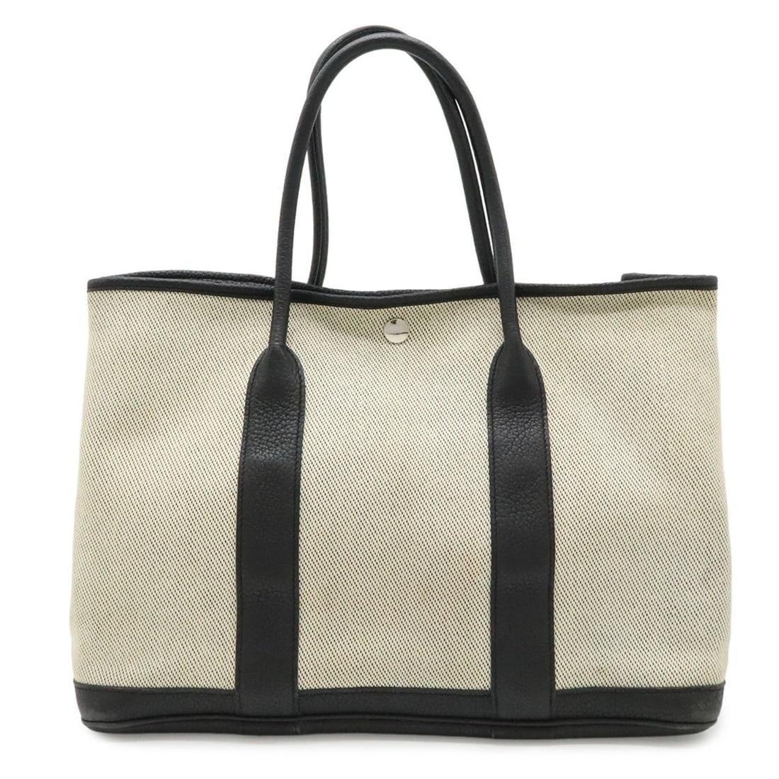 HERMES Garden PM Tote Bag Handbag Canvas Leather Off-White Black C Stamp: --- Catalog ---Category: SizeSize (HxWxD): 25.5cm x 36cm x 17cm / 10.03'' x 14.17'' x 6.69''Category: DesignType: Handbag, Tote bagColor: Black, Off-whiteGender: WomenMaterial: Canvas Category: Genera