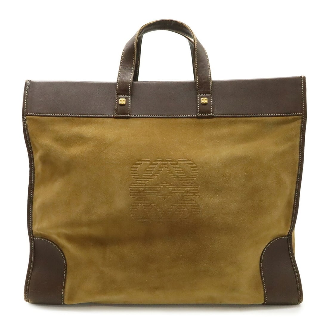 LOEWE Anagram Tote Bag, Large Tote, Suede Leather, Bi-color, Khaki Beige & Dark Brown: --- Catalog ---Category: SizeSize (HxWxD): 38cm x 44.5cm x 19cm / 14.96'' x 17.51'' x 7.48''Category: DesignType: Tote bagColor: Beige, Dark brown, KhakiGender: WomenMaterial: Suede Category: GeneralB