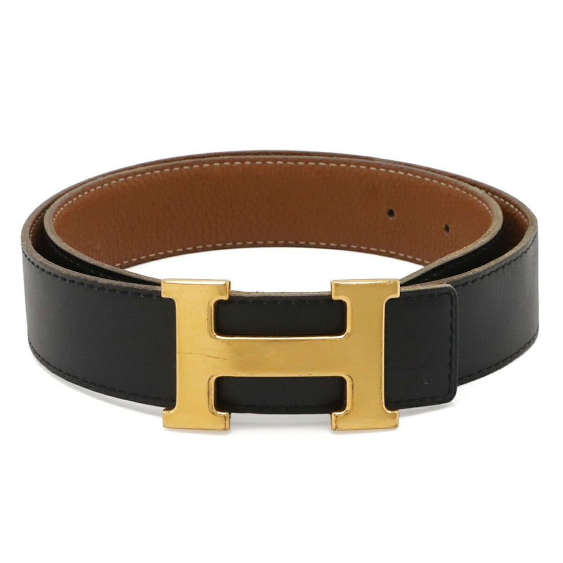 HERMES H-belt with H-buckle, reversible leather, black and brown, #75, ?E stamp: --- Catalog ---Category: SizeLength: 77.5cm / 30.51''Category: DesignType: Standard beltColor: Black, BrownGender: MenMaterial (Strap): Leather Category: GeneralBrand: HermesCountry of Origin: France-
