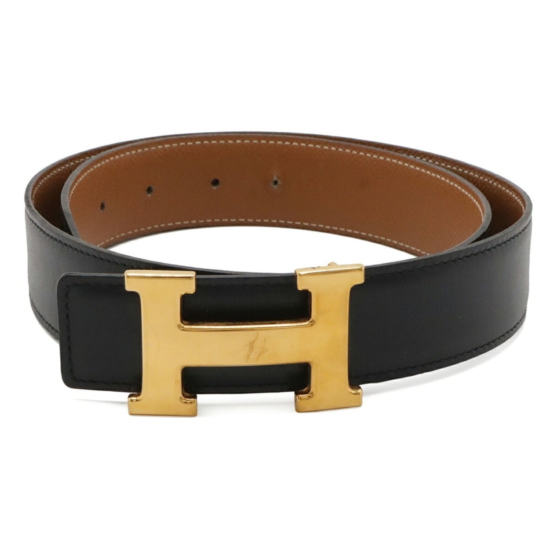 HERMES H-belt with H-buckle, reversible leather, black and brown, #75, ?B stamp: --- Catalog ---Category: SizeLength: 77.5cm / 30.51''Category: DesignType: Standard beltColor: Black, BrownMaterial (Strap): Leather Category: GeneralBrand: HermesCountry of Origin: France--- Item Lis