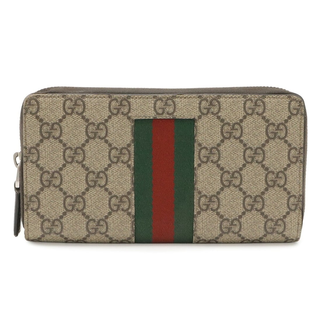 GUCCI GG Supreme Sherry Line Web Round Long Wallet Leather Khaki Beige Dark Brown 779870: --- Catalog ---Category: SizeSize (HxWxD): 10.5cm x 19cm / 4.13'' x 7.48''Category: DesignType: Coin purse/coin caseColor: Beige, Beige brownGender: WomenMaterial: GG Supreme Category: GeneralMPN: 779