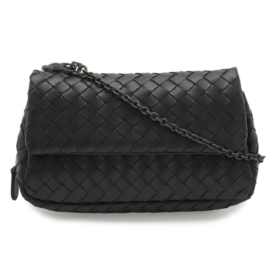 BOTTEGA VENETA Intrecciato Chain Shoulder Bag, Pouch, Clutch Handbag, Leather, Black, 310774 (1 of 10)