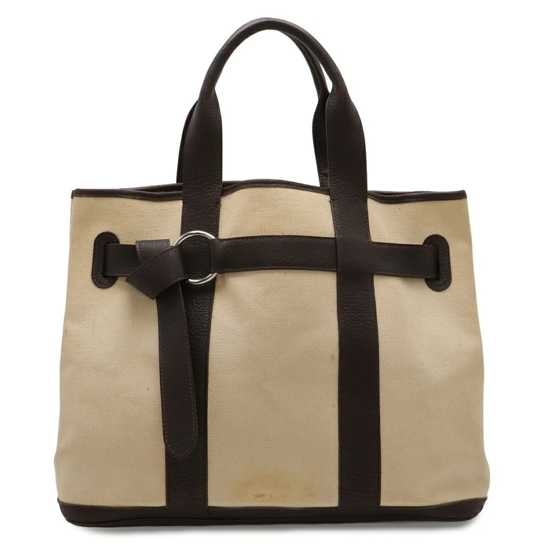 HERMES Petite Ceinture MM Tote Bag, Handbag, Canvas and Leather, Ivory Dark Brown, ?K Stamp: --- Catalog ---Category: SizeSize (HxWxD): 30cm x 36cm x 18cm / 11.81'' x 14.17'' x 7.08''Category: DesignType: Handbag, Tote bagColor: Brown, IvoryGender: WomenMaterial: Canvas Category: GeneralBrand