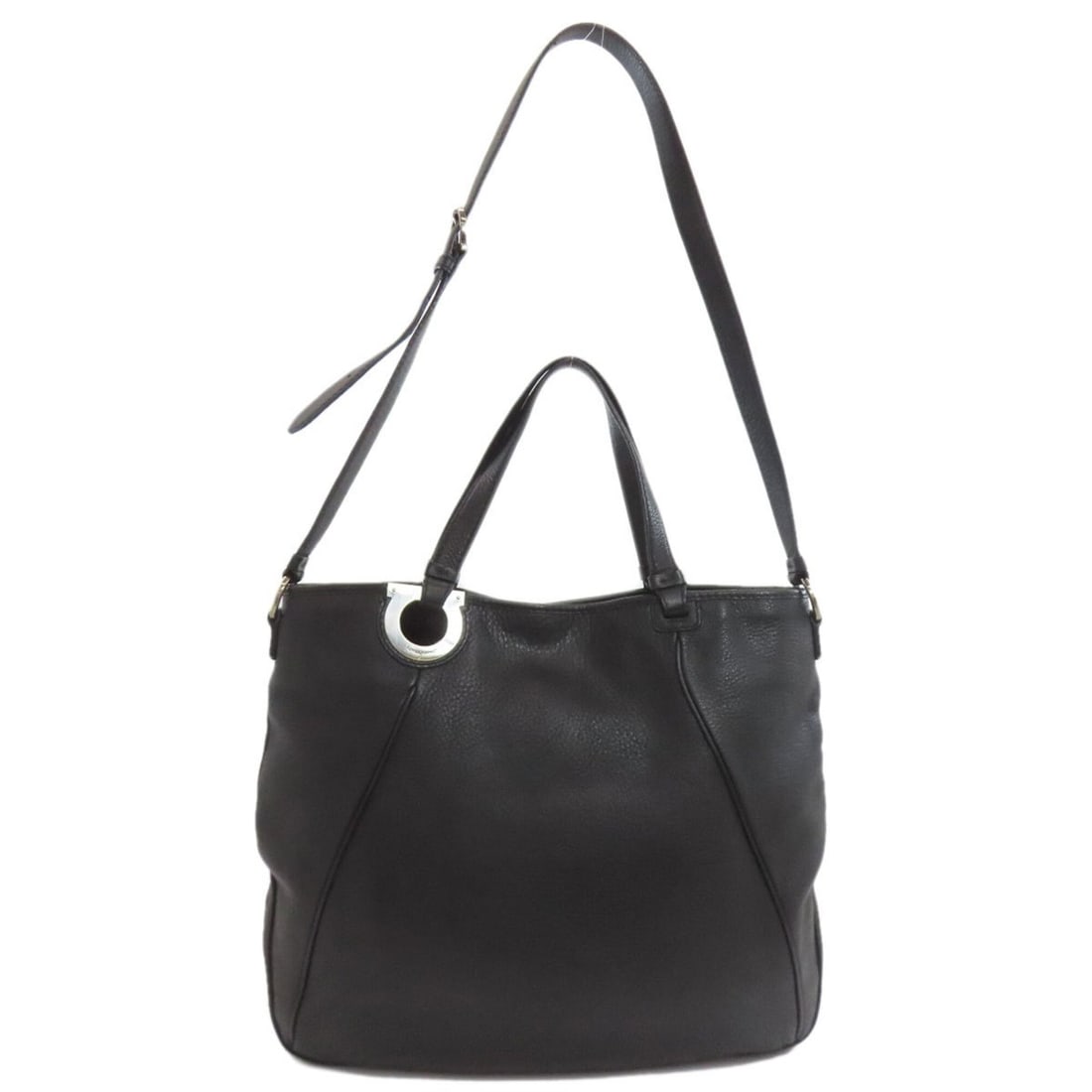 Salvatore Ferragamo Gancini 2-Way Tote Bag, Leather, Women's: --- Catalog ---Category: SizeSize (HxWxD): 34cm x 36cm x 6cm / 13.38'' x 14.17'' x 2.36''Category: DesignType: Tote bagColor: BlackGender: WomenMaterial: Leather Category: GeneralBrand: Salvatore Ferr