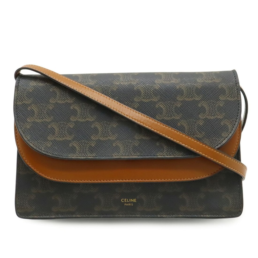 CELINE Triomphe Strap Wallet Clutch Bag Shoulder Pochette Leather Tan Dark Brown 10D852CG9: --- Catalog ---Category: SizeSize (HxWxD): 14cm x 20.5cm x 5.5cm / 5.51'' x 8.07'' x 2.16''Category: DesignType: Clutch bag, Pochette, Shoulder bagColor: Dark brownGender: WomenMaterial: Canvas Catego