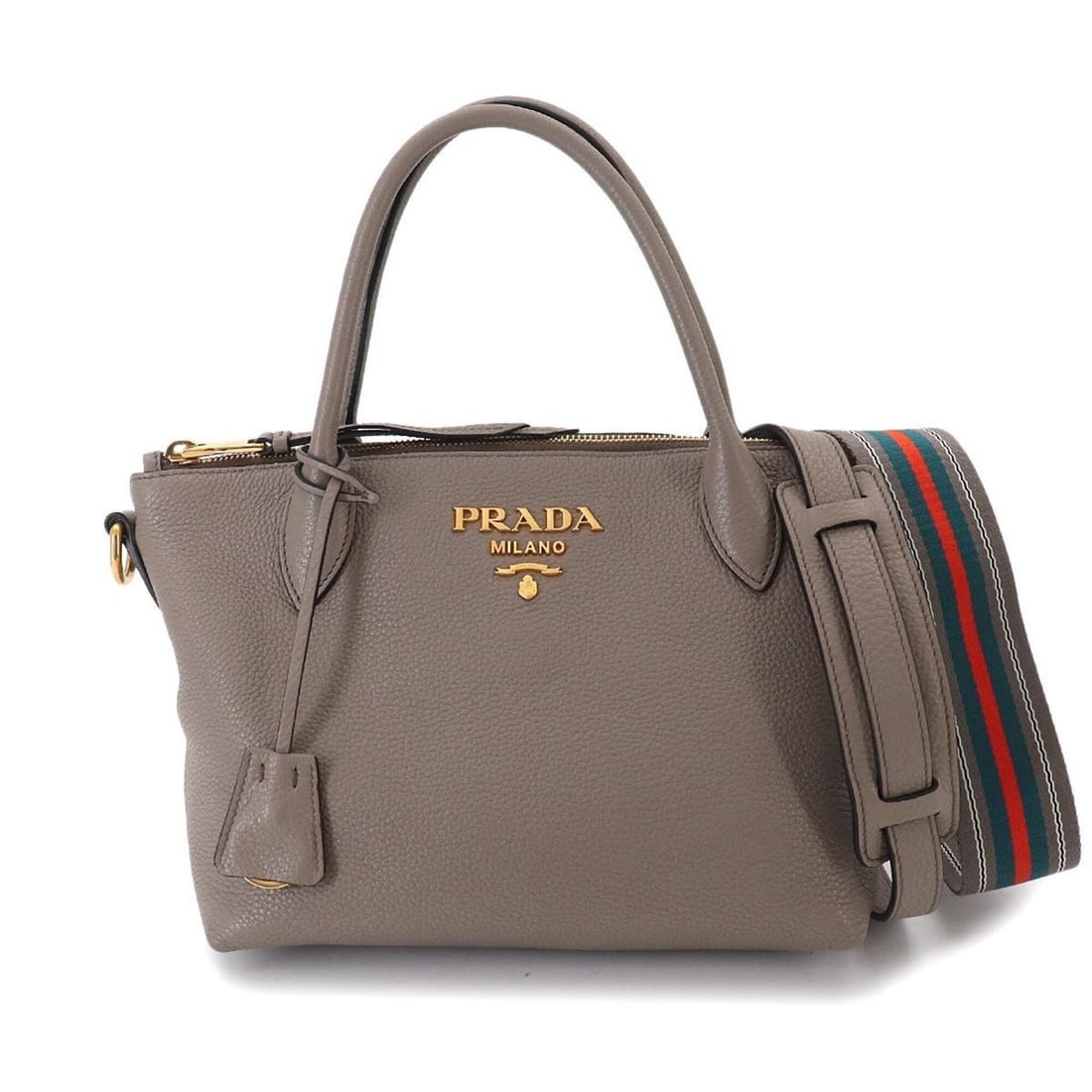 Prada 2-way Hand/Shoulder Handbag, Leather, Gray, 1BA111, Gold Hardware: --- Catalog ---Category: SizeSize (HxWxD): 17.5cm x 30cm x 13cm / 6.88'' x 11.81'' x 5.11''Category: DesignType: Handbag, Shoulder bagColor: GrayGender: WomenMaterial: Leather Category: GeneralMPN: 1B