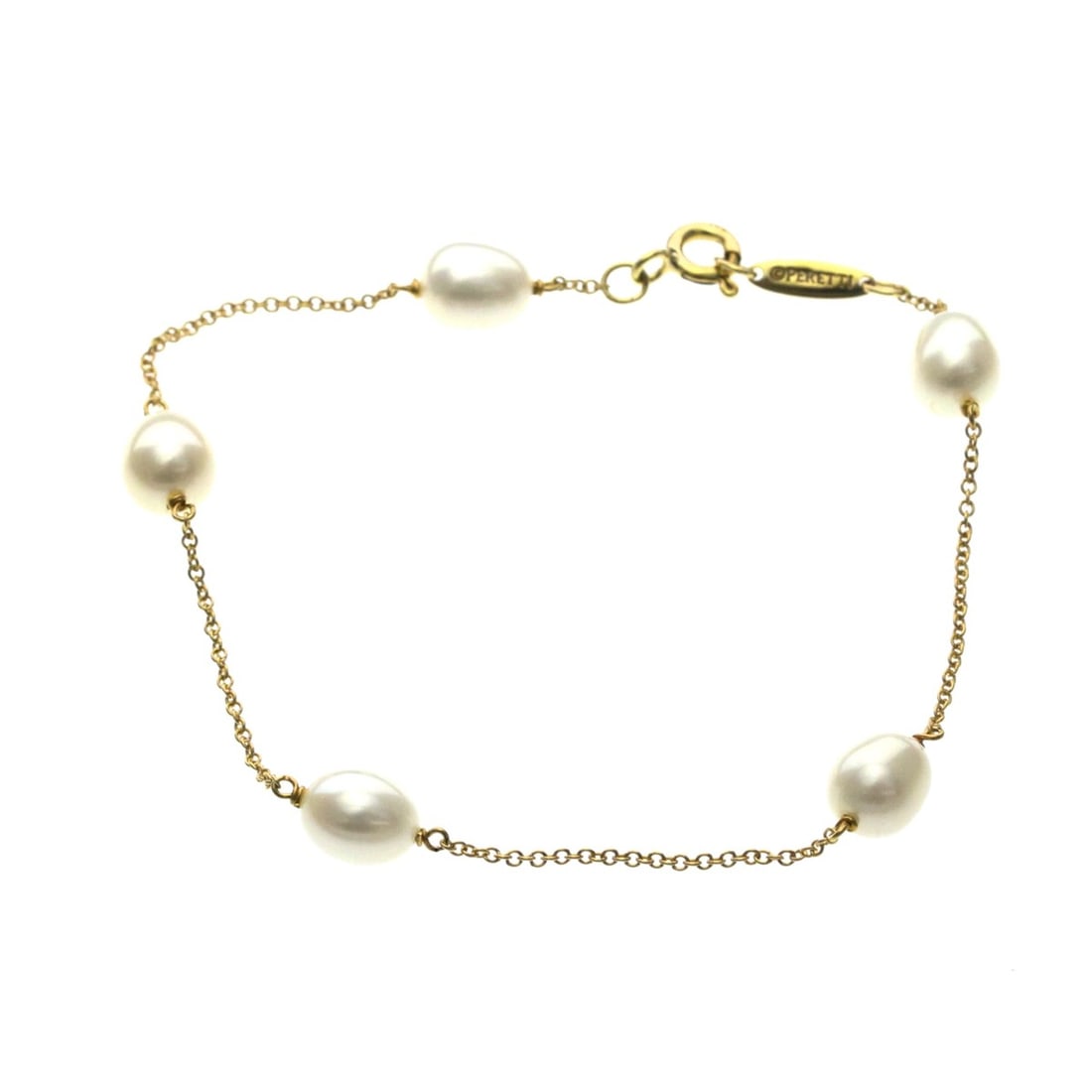 Tiffany By The Yard Freshwater Pearl Bracelet Yellow Gold (18K) Freshwater Pearl Charm Bracelet Gold: --- Catalog ---Category: SizeLength: 16.5cm / 6.49''Weight: 3g / 0.1oz.Stone Size (HxW): 6cm x 6cm / 2.36'' x 2.36''Category: DesignType: Charm braceletColor: GoldMetal: GoldStone: Freshwater pearlSty