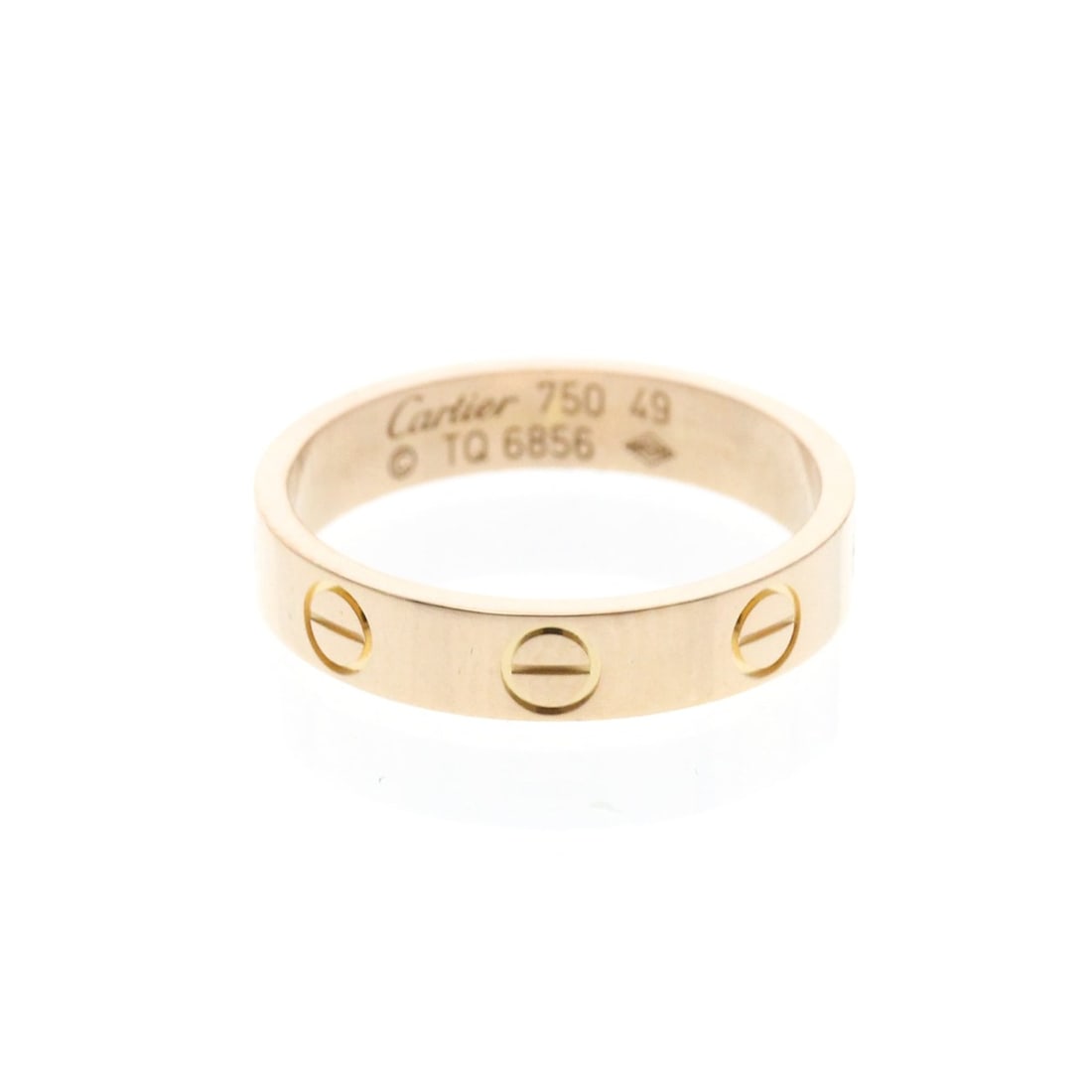 Cartier Mini Love Ring Yellow Gold (18K) Fashion Mother Of Pearl Band Ring Gold: --- Catalog ---Category: SizeWidth: 3.5mm / 0.14''Weight: 2.9g / 0.1oz.JP Size: 9US Size: 4 3/4Brand Size: 49Category: DesignType: Band ringColor: GoldMetal: GoldStone: Mother of pearlStyle: FashionGe