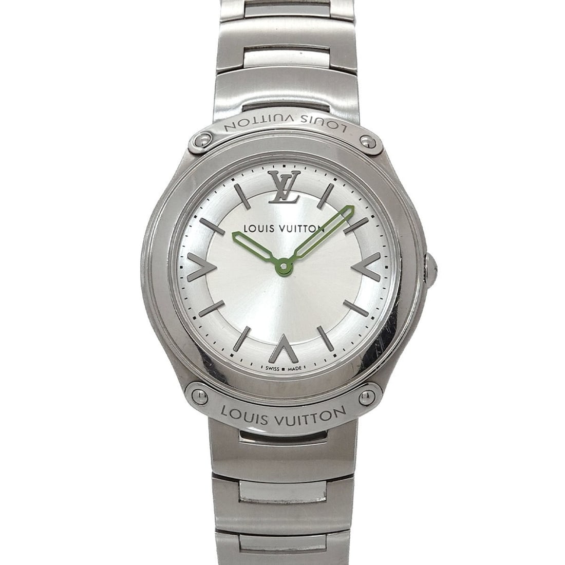 Louis Vuitton Fifty Five Q6J00 Women's Watch, Silver, Quartz.: --- Catalog ---Category: SizeWrist Size: 17.5cm / 6.88''Case Diameter: 31mm / 1.22''Category: DesignType: WristwatchGender: WomenColor (Dial): SilverMaterial (Band): Stainless steelMaterial (Case): St