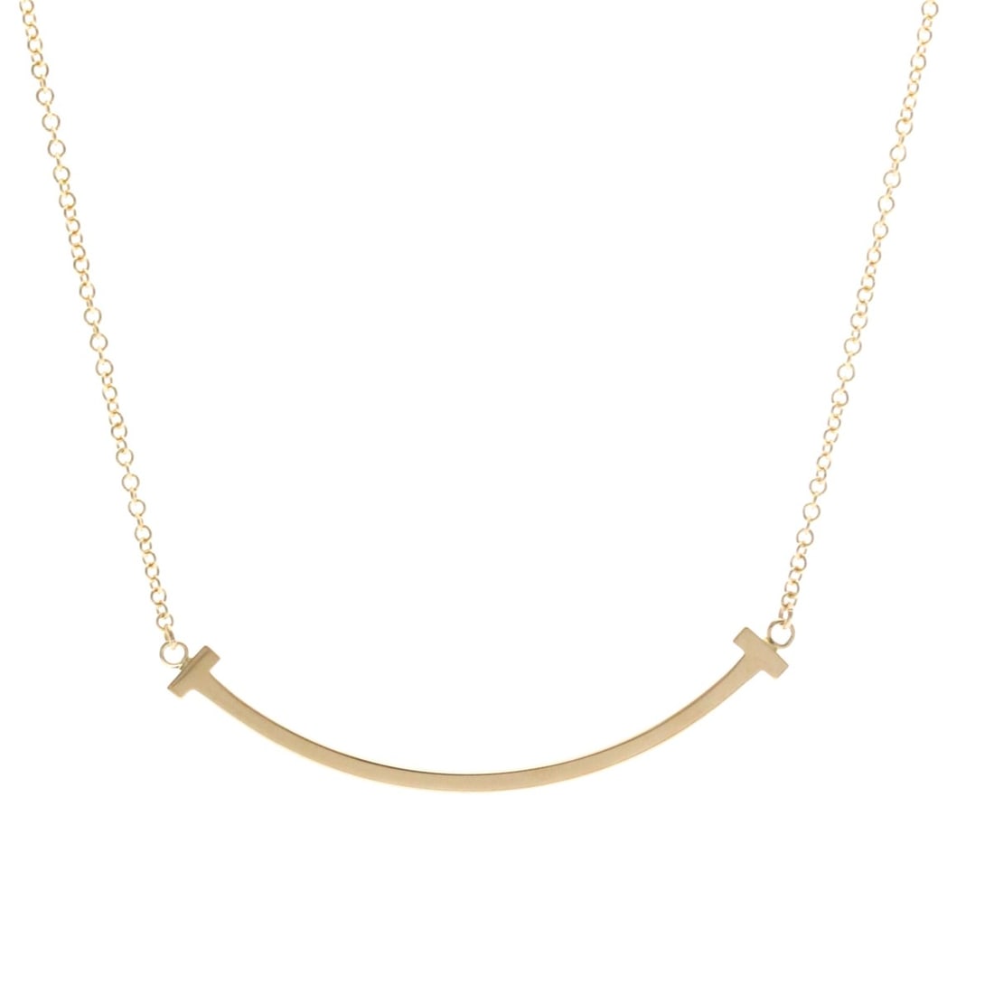 Tiffany Tiffany T Smile Small Size Necklace Pink Gold (18K) No Stone Men,Women Fashion Necklace: --- Catalog ---Category: SizeWeight: 2.9g / 0.1oz.Neck Circumference: 40.5 cm - 45.5 cm / 15.94'' - 17.91''Category: DesignColor: Pink goldMetal: GoldStone: No StoneStyle: FashionGender: Men,WomenMate