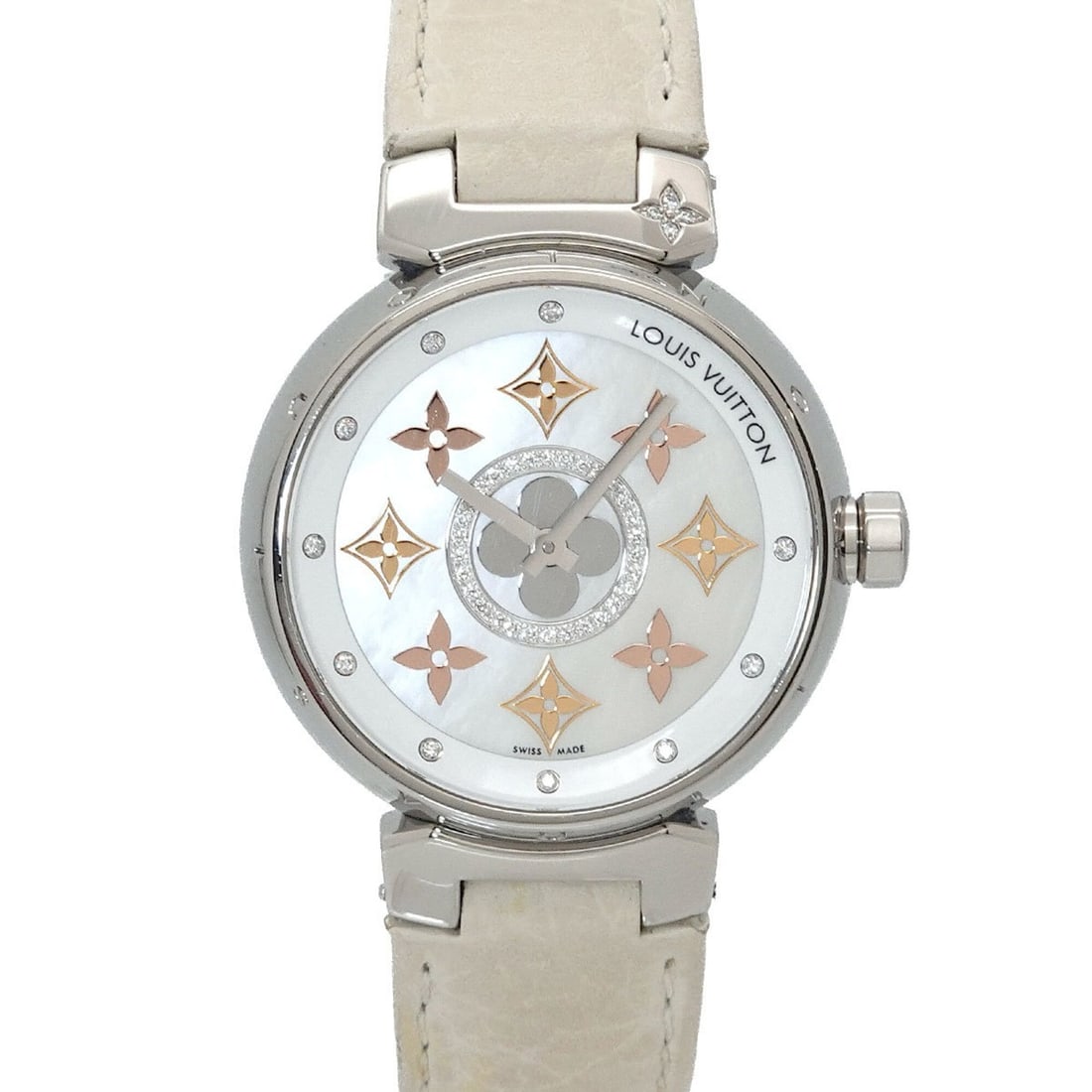 Louis Vuitton Tambour Q13MT Women's Watch 10P Diamond White Shell Quartz (1 of 8)