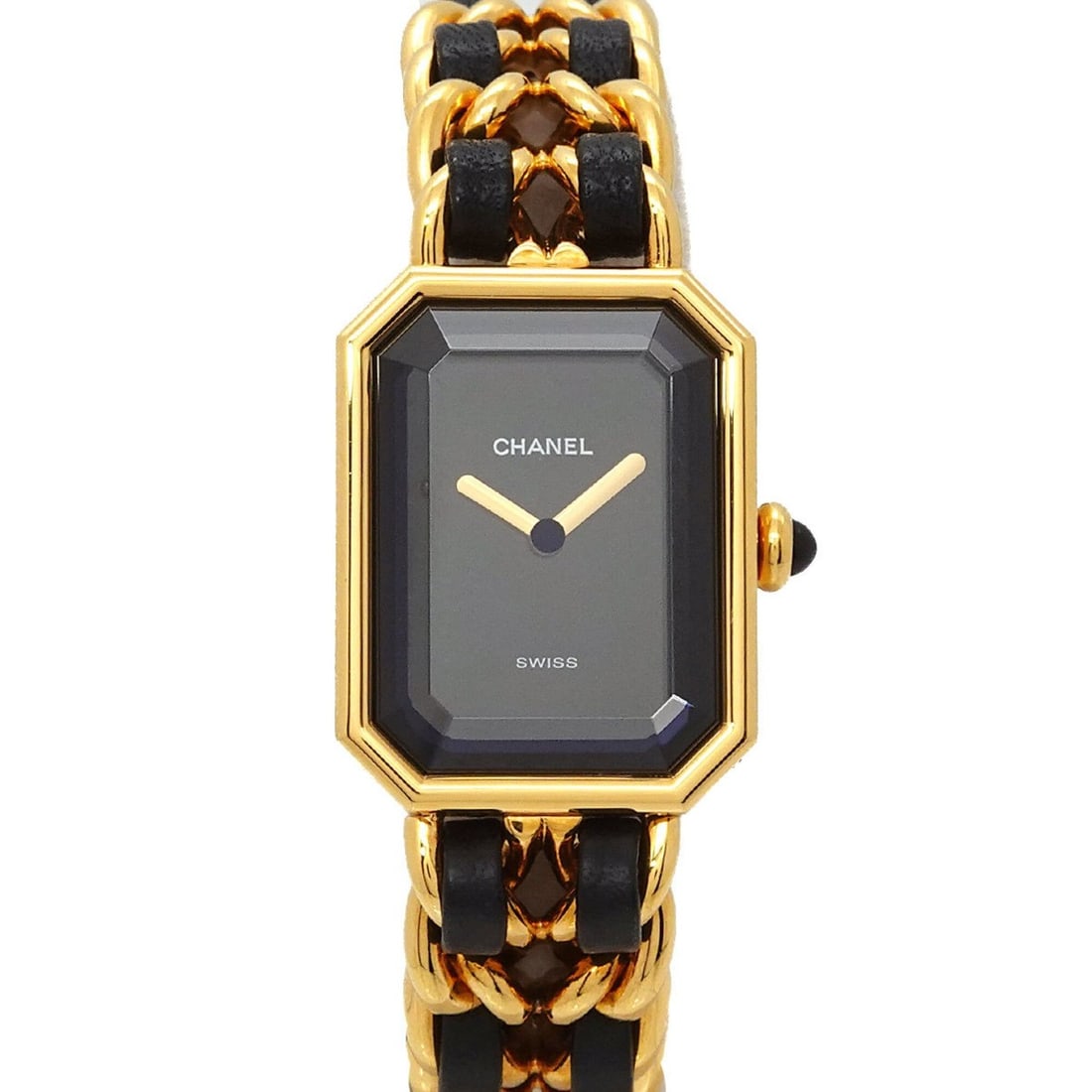 Chanel Premiere S-size H0001 Women's Watch Black Gold Quartz: --- Catalog ---Category: SizeWrist Size: 13.5cm / 5.31''Case Diameter: 20mm / 0.79''Category: DesignType: WristwatchGender: WomenColor (Dial): BlackMaterial (Band): Gold plated, Leather, Stainless ste