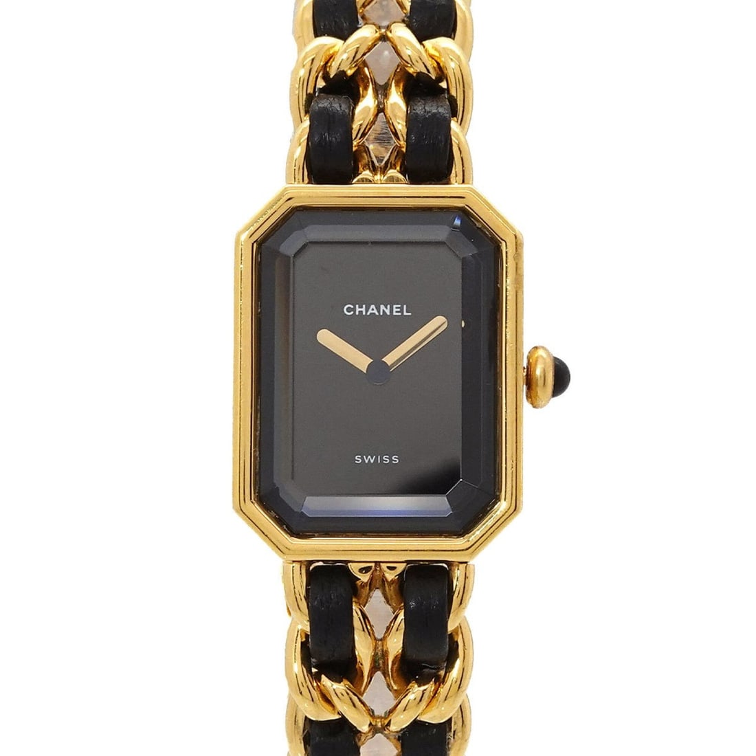 Chanel Premiere Large Size H0001 Women's Watch Black Gold Quartz: --- Catalog ---Category: SizeWrist Size: 16cm / 6.29''Case Diameter: 20mm / 0.79''Category: DesignType: WristwatchGender: WomenColor (Dial): BlackMaterial (Band): Gold plated, Leather, Stainless steel