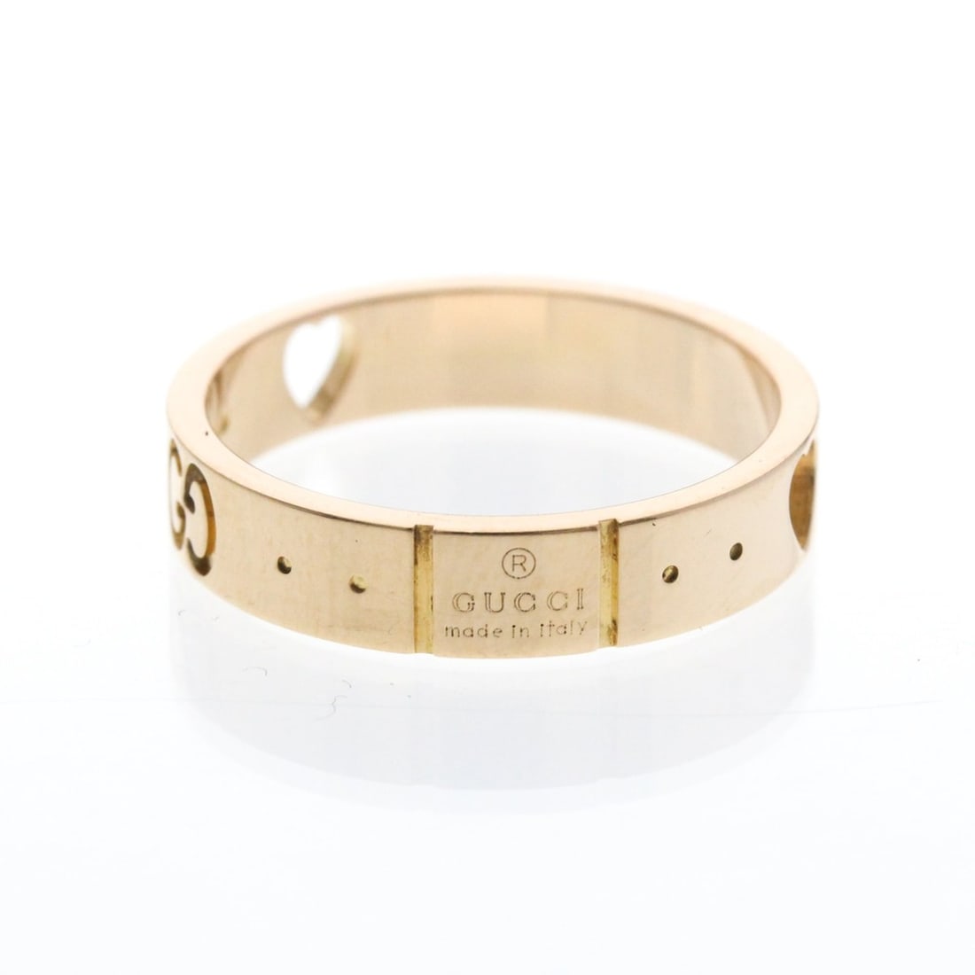 Gucci Icon Ring Pink Gold (18K) Fashion No Stone Band Ring Gold: --- Catalog ---Category: SizeWidth: 4mm / 0.16''Weight: 3.5g / 0.12oz.JP Size: 10US Size: 5 3/4Brand Size: 11Category: DesignType: Band ringColor: GoldMetal: GoldStone: No StoneStyle: FashionGender: M