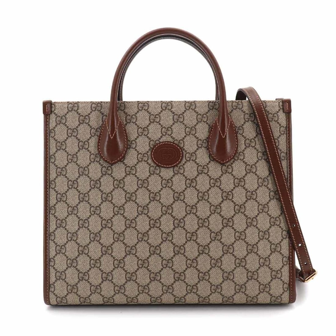 Gucci Interlocking G Small 2-way Tote Shoulder Handbag GG Supreme Leather Beige Brown 659983: --- Catalog ---Category: SizeSize (HxWxD): 26cm x 31.5cm x 13cm / 10.23'' x 12.4'' x 5.11''Category: DesignType: Handbag, Tote bagColor: Beige, BrownGender: WomenMaterial: GG Supreme , Leather Categor