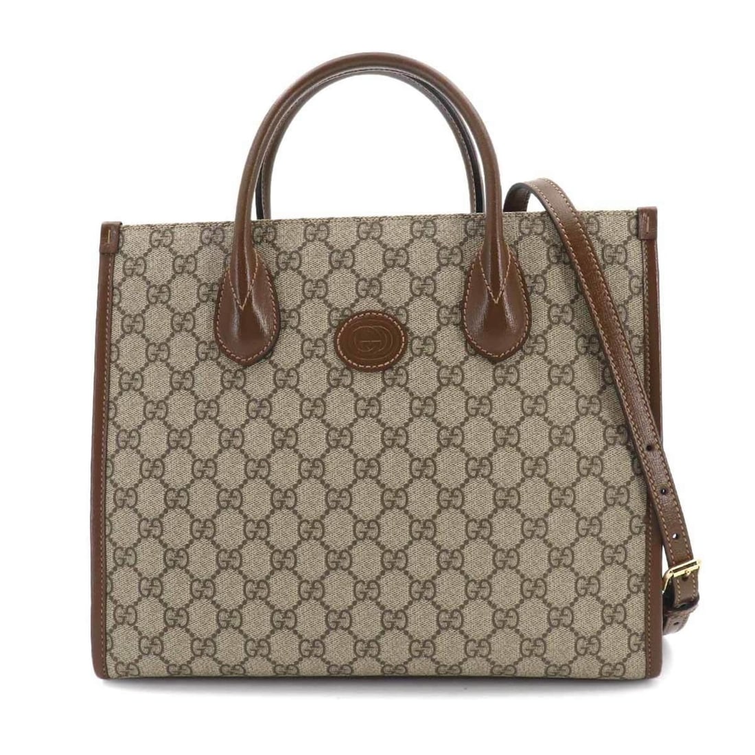 Gucci Interlocking G Small 2-way Tote Shoulder Handbag GG Supreme Leather Beige Brown 659983: --- Catalog ---Category: SizeSize (HxWxD): 26cm x 31.5cm x 13cm / 10.23'' x 12.4'' x 5.11''Category: DesignType: Handbag, Tote bagColor: Beige, BrownGender: WomenMaterial: GG Supreme Category: General