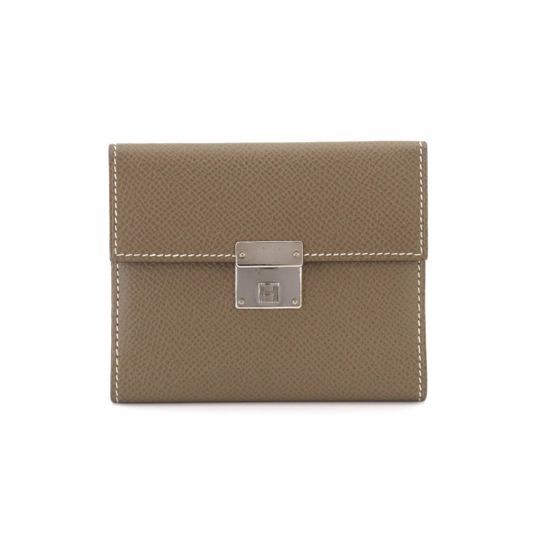 Hermes Clic Mini Business Card Holder/Card Case, Epsom Leather, Etoupe, C Stamp, Silver Hardware (1 of 8)