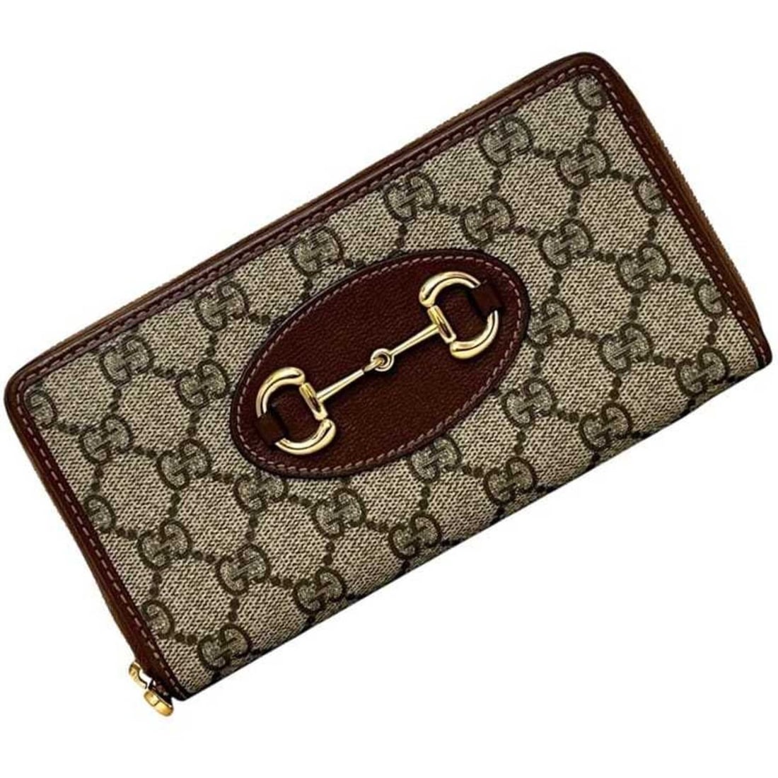 Gucci Round Long Wallet, Beige/Brown, Horsebit Design, 621889 493075, PVC Leather, GUCCI GG Canvas: --- Catalog ---Category: SizeSize (HxWxD): 10cm x 19cm x 2.5cm / 3.93'' x 7.48'' x 0.98''Category: DesignType: Long wallet (bi-fold)Color: Beige brownGender: WomenMaterial: PVC , Leather Category: Gen