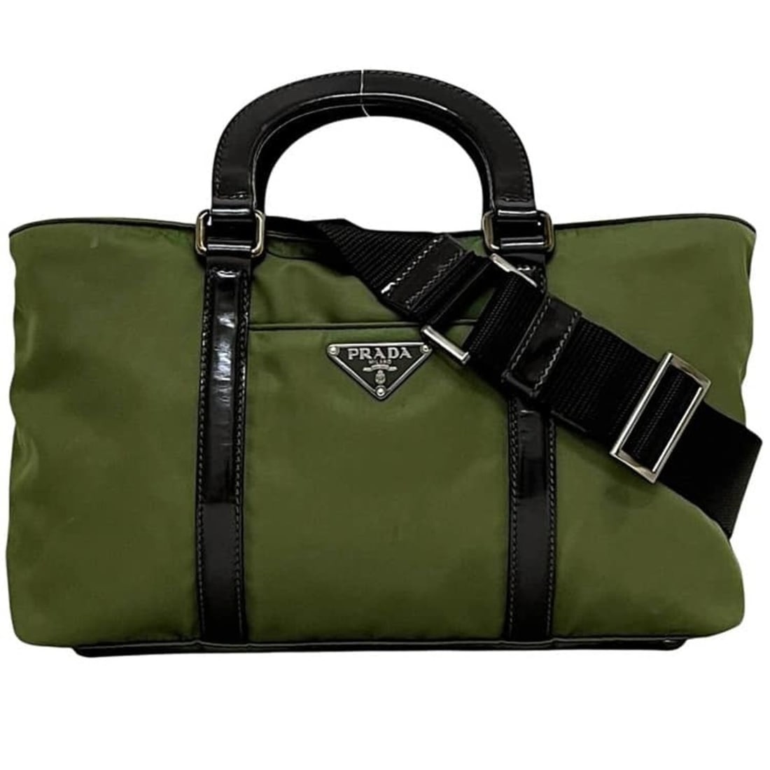 Prada 2-way Shoulder Bag, Khaki Green, Tessuto BN1052, Nylon and Leather, 105 PRADA Handbag: --- Catalog ---Category: SizeSize (HxWxD): 16cm x 26cm x 8cm / 6.29'' x 10.23'' x 3.14''Strap Length: 77cm - 110cm / 30.31'' - 43.3''Category: DesignType: Handbag, Shoulder bagColor: Green, KhakiGende