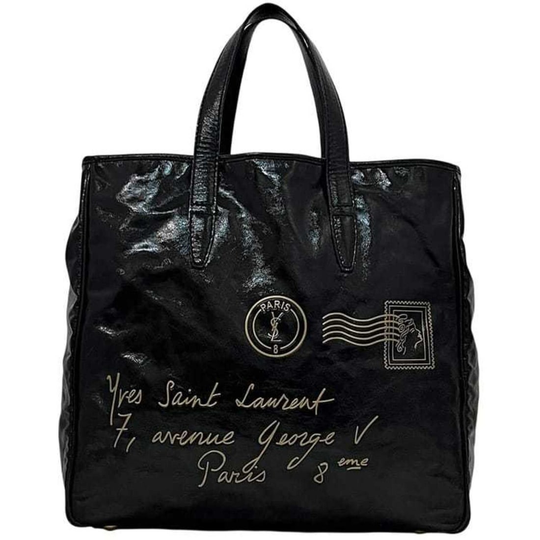 Yves Saint Laurent Tote Bag, Black, Y-mail 188651 002122, Patent Leather, YVES SAINT LAURENT YSL: --- Catalog ---Category: SizeSize (HxWxD): 35cm x 38cm x 17cm / 13.77'' x 14.96'' x 6.69''Handle Length: 36cm / 14.17''Category: DesignType: Tote bagColor: BlackGender: WomenMaterial: Patent leather C