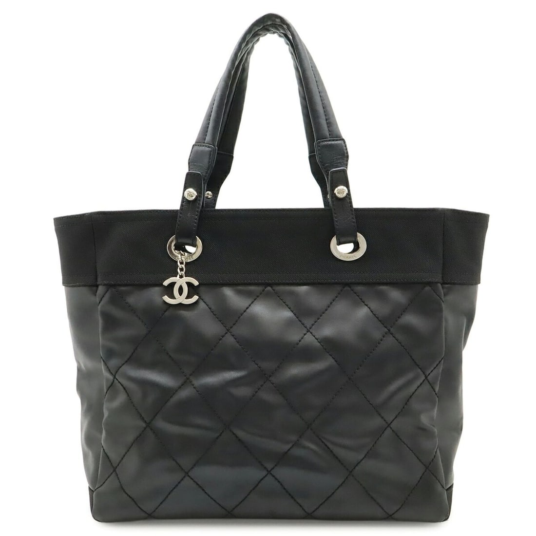 CHANEL Paris Biarritz Tote MM Bag Handbag Coated Canvas Black A34209: --- Catalog ---Category: SizeSize (HxWxD): 30.5cm x 34.5cm x 14cm / 12'' x 13.58'' x 5.51''Category: DesignType: Handbag, Tote bagColor: BlackGender: WomenMaterial: Coated canvas Outer Pocket: Zipper 