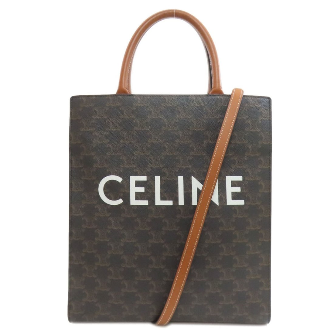Celine Vertical Cabas Triomphe 2-Way Handbag, PVC, Women's CELINE: --- Catalog ---Category: SizeSize (HxWxD): 32cm x 28cm x 8cm / 12.59'' x 11.02'' x 3.14''Strap Length: 106.5cm - 109cm / 41.92'' - 42.91''Handle Length: 28cm / 11.02''Category: DesignType: HandbagColo