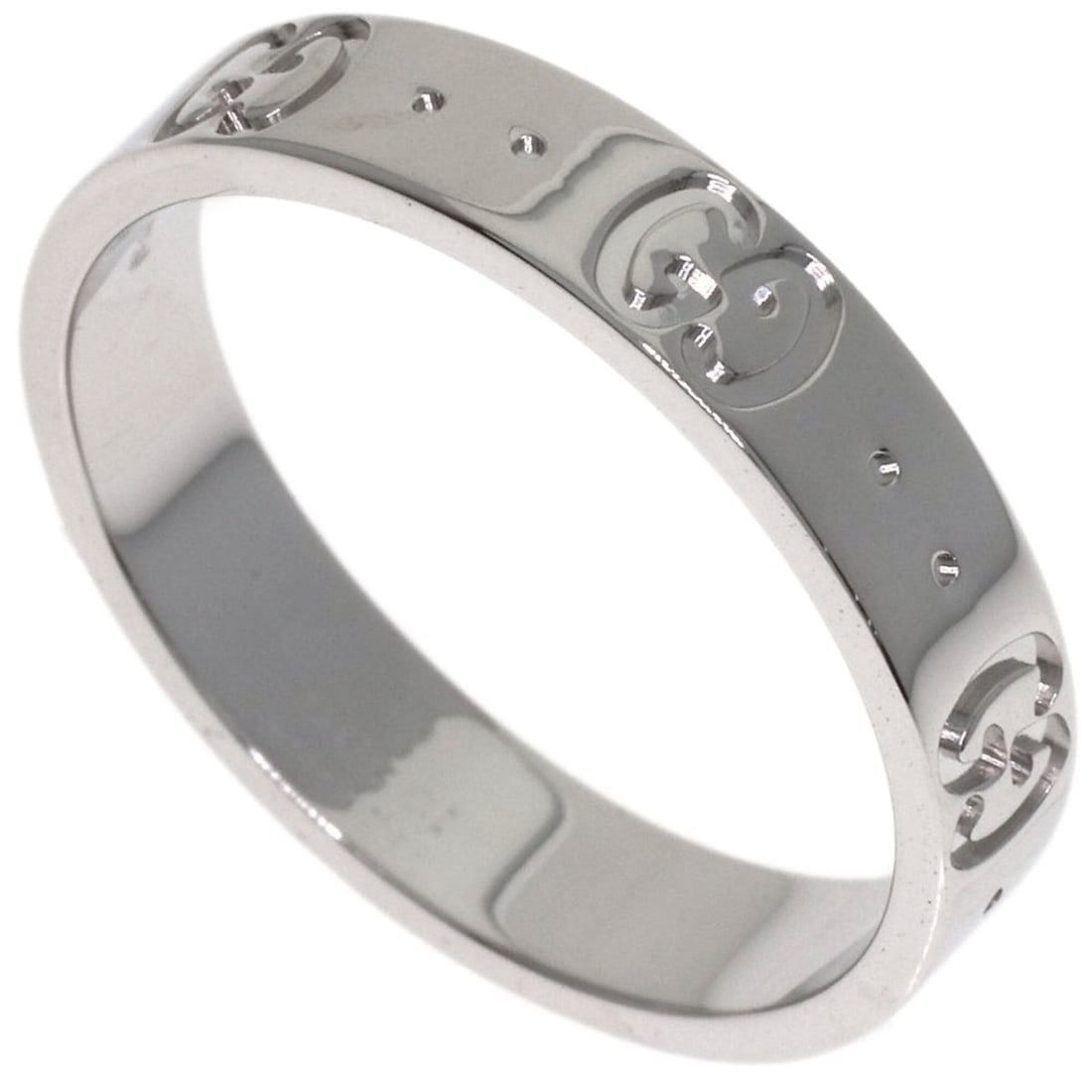 Gucci Icon #14 Ring - 18K White Gold Women's GUCCI: --- Catalog ---Category: SizeWidth: 4mm / 0.16''Weight: 3.7g / 0.13oz.JP Size: 14US Size: 7Category: DesignType: Band ringGender: WomenMaterial: White gold (18K)Category: GeneralLine: IconBrand: Gucci