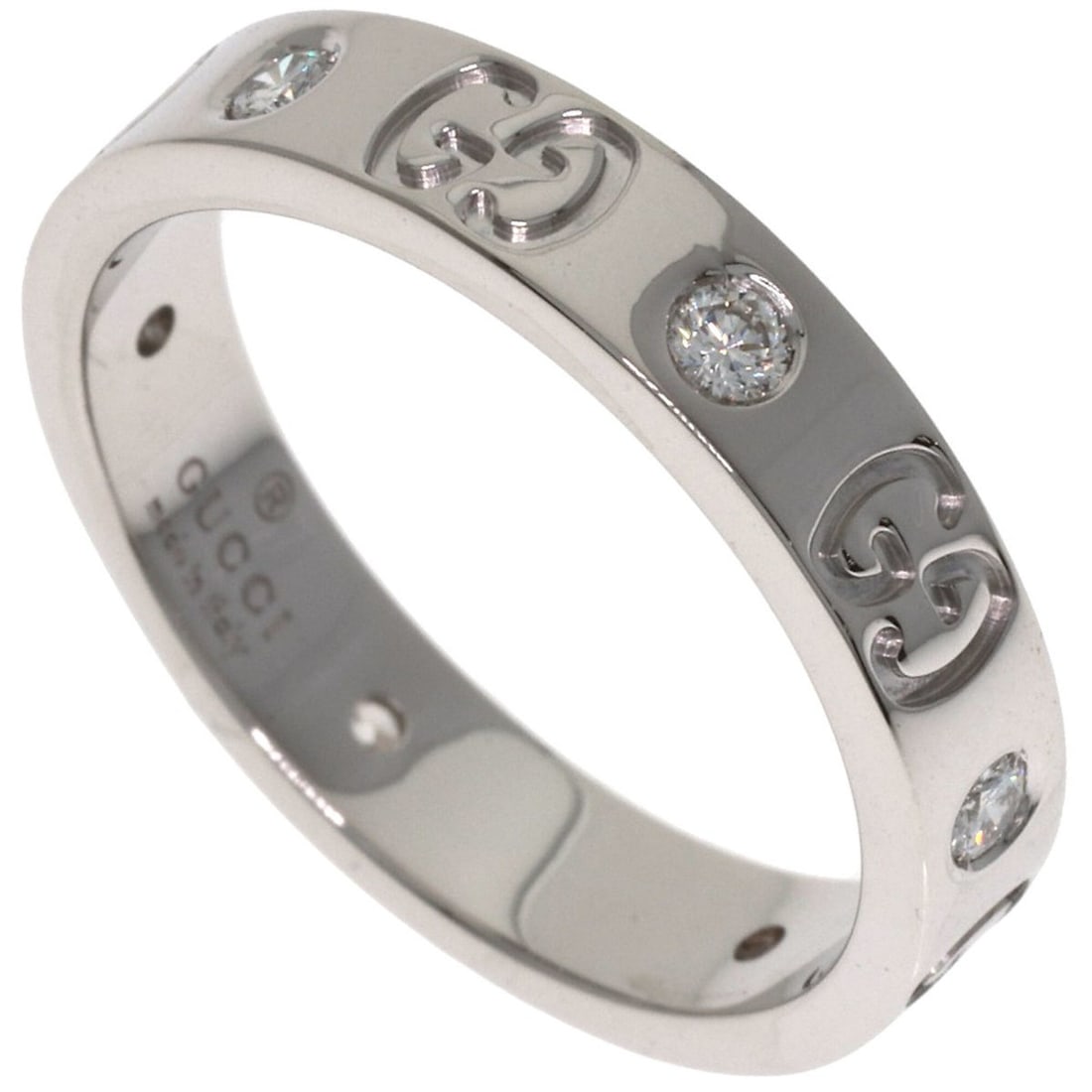 Gucci Icon Diamond Ring #13, 18K White Gold, Women's.: --- Catalog ---Category: SizeWidth: 4mm / 0.16''Weight: 4.6g / 0.16oz.JP Size: 13US Size: 6.5Category: DesignType: Band ringStone: DiamondGender: WomenMaterial: White gold (18K)Category: GeneralLine: 