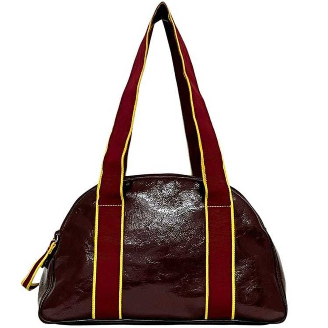 Miu Miu Miu Boston bag, burgundy yellow patent leather, 103 miu: --- Catalog ---Category: SizeSize (HxWxD): 18cm x 30cm x 12cm / 7.08'' x 11.81'' x 4.72''Handle Length: 55cm / 21.65''Category: DesignType: Boston bagColor: Bordeaux, YellowGender: WomenMaterial: Pate