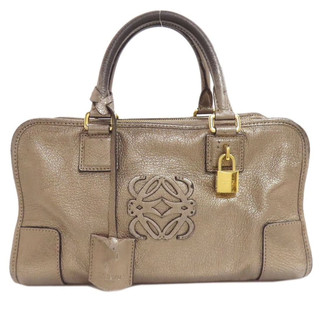 Loewe Amazona handbag, calfskin, women's.: --- Catalog ---Category: SizeSize (HxWxD): 17cm x 28cm x 12cm / 6.69'' x 11.02'' x 4.72''Category: DesignType: HandbagColor: GoldGender: WomenMaterial: Leather Category: GeneralBrand: Loewe--- Item